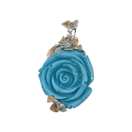 Különleges ezüst medál türkiz színű rózsa formájú kővel és rozé aranyozással 